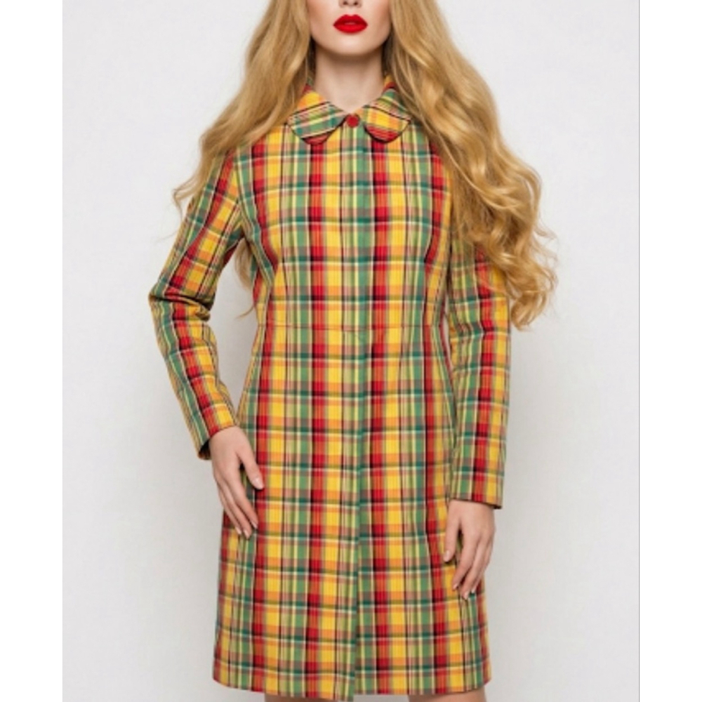 ANNE KLEIN Size 8 Plaid and Orange Raincoat